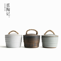 臺灣復古柴燒粗陶麻繩茶葉罐密封罐陶瓷儲物罐子家用創意日式茶倉