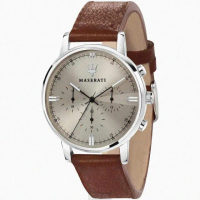 【MASERATI 瑪莎拉蒂】MASERATI手錶型號R8871630001(亮銅色錶面銀錶殼咖啡色真皮皮革錶帶款)