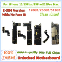 Full Unlocked Clean iCloud Logic Board E-SIM Version iOS Update For iPhone 15 Pro Max / 15Pro Motherboard Support A+ Plate