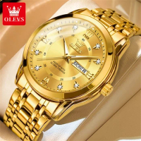 OLEVS Quartz Watch for Men Luxury Diamonds Gold Watch Waterproof Luminous Stainless Steel Business M