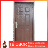 Pintu Baja Kodai TX-01 Kamar Tidur Utama Motif Kotak Persegi Panjang Warna Coklat Khas Ulir Serat Ur
