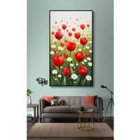 Lukisan Bunga Tulip Dan Bunga Aster Hiasan Dinding Vintage - FUTURE ART PAINTING dengan bingkai hita