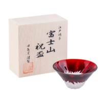 【田島硝子】日本製 職人手工製作富士山祝盃 清酒杯-朱紅色(TG13-013-1R)