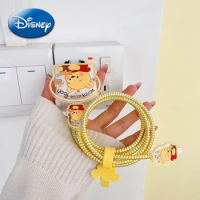 Disney Pooh Bear Lotso IPhone Charger Cable Transparent Protector Case Winder Anime Figure USB Data Line Protection Cover 18 20W