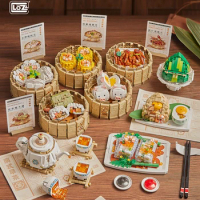 NEW 2023 LOZ Mini Gudong Morning Tea Food Building Block Creative Traditional Chinese Food Bricks Puzzle Toys Kids Holiday Gifts