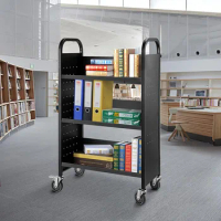 Book Truck 200LBS Library Rolling Cart,30x14x49 Inch, Sloped Shelves With Lockable Wheels For Home Shelves Office And School