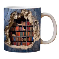 3D Library Bookshelf Mug Creative Ceramic Water Cup Handle Retro Coffee Mug Christmas