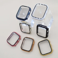 Tempered Glass Cover for Apple Watch Series 9 8 7 6 5 4 SE Screen Protector Hard PC Cover Bumper iWatch Case 40mm 41mm 44mm 45mm