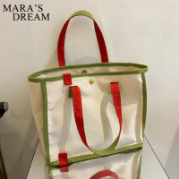 Mara's Dream Women Canvas Tote Bag Patchwork High-capacity Shopping Travling Fashion Ins Easy To Match Commuter Shoulder Bags