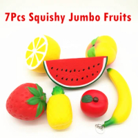 7Pcs/lot Jumbo Squishy Slow Rising Toys Simulation Fruits Food Peach Strawberry Squishi Squeeze Squishy Anti Stress Toy Jumbo