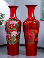 景德鎮陶瓷器中國紅色牡丹落地大花瓶客廳電視柜高擺件特大號開業