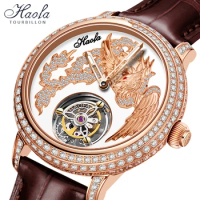HAOFA Women Tourbillon Mechanical Sapphire Watch Manual Ladies Tourbillon Luxury Crystal Watch For Women Fashion montre femme