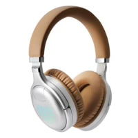 Noise-Cancelling Headset Wireless Bluetooth 5.0 Headset with Card Rgb for Home Office Pc Mobile Phone Silver+Brown