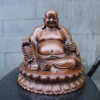 8.6 inches China red Copper bronze Sack Monk Maitreya Buddha Lucky Wealth sit Statue Bronze Decoration Home Gift