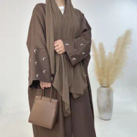 2024 New Embroidery Moon Hijab Middle East Dubai Türkiye Headband Muslim Women Headscarf Islam Fashion Scarf Female Long Turban