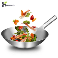 Konco Stainless Steel Wok Chinese Handmade Wok Traditional Non Stick Rusting Gas Wok Stainless Steel High Quality Cooking Pan