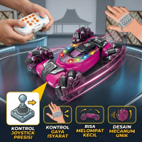 Mobil RC Skala 1:64 Putar 360Β° Lampu Keren, Kontrol Jam Tangan & Remote