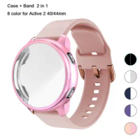 2in1 Strap+Case For Samsung Galaxy Watch Active 2 44mm 40mm Full Cover Silicone Smart Watchband Bracelet TPU Bumper Combination