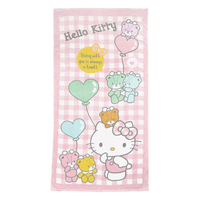 小禮堂 Hello Kitty 棉質浴巾 70x140cm (粉格子氣球款)