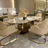Italian Luxury Dining Tables High-end Custom Natural Dining Table Marble Stainless Steel Mesa De Centro De Sala Home Furniture