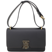 BURBERRY 巴寶莉  TB 標誌鎖扣荔紋牛皮翻蓋斜背包(黑色)