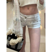 American Y2K style sexy white low-waist denim ultra-short shorts for women, with a stylish design fe