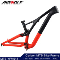 Airwolf 29er Carbon MTB Frame BSA Full Suspension Mountain Bike Frame 148*12mm Thru Axle Carbon Disc Brake Bike Frame