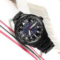 【CITIZEN 星辰】光動能 世界時間 日期 潛水錶 防水200米 不鏽鋼手錶 鍍黑 44mm(BX1015-84L)