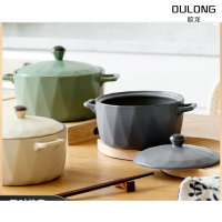 北歐鉆石雙耳湯碗創意泡面碗帶蓋家用陶瓷碗大號個性湯盆純色歐式