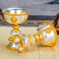 尼泊爾手工純銅酥油燈座鎏金鎏銀藏傳佛教用家用佛前供佛燈長明燈