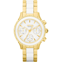 DKNY 典雅風尚晶鑽陶瓷三環計時腕錶-白x金框/38mm