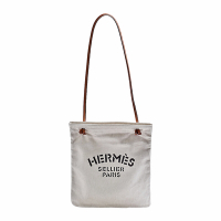 HERMES 愛馬仕 經典Aline grooming bag系列字母LOGO帆布肩/斜背包(米白色)