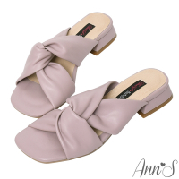 (季末換季出清)Ann’S棉質感受-柔軟扭結方頭涼拖鞋3cm-紫(版型偏小)