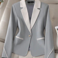 Long Sleeve Office Ladies Formal Blazer Women Beige Blue Brown Female Business Work Wear Slim Jacket For Autumn Winter REFEE