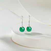Anting Perak ZHOU LIU FU 925 dengan Batu Permata Semula Jadi Hijau Chalcedony untuk Wanita J0913604