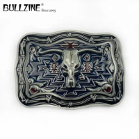 The Bullzine bull head belt buckle with pewter finish FP-03582 suitable for 4cm width snap on belt