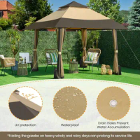 13x13 Pop Up Gazebo Outdoor Canopy Shelter Instant Patio Gazebo Sun Shade Canopy Tent with 4 Sandbags Double Tiers
