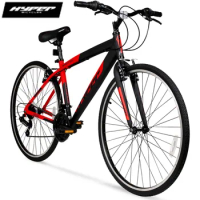 2024 Hyper Bicycle 700c Men's Spin Fit Hybrid Bike, Black and Red