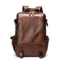 Retro First Layer Cowhide Men's Backpack Multifunctional Large Capacity Leather Leisure Travel Backpack