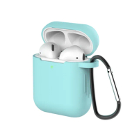 【General】AirPods 保護套 保護殼 無線藍牙耳機充電矽膠收納盒- 薄荷綠(附掛勾)