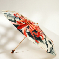 沛欣復古風傘女 中國風水墨畫木柄16骨平面三折疊傘抗風防水雨傘