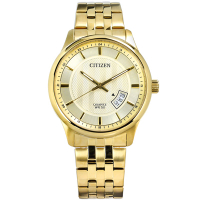 CITIZEN 星辰表 日期視窗礦石強化玻璃日本機芯不鏽鋼手錶-鍍金/40mm