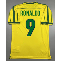 Baju Bola Sepak, Gaya Retro, Brazil, 1998, Rumah Brazil Retro, dengan Ronaldo No. 9, Klasik