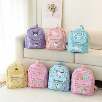 Sanrio Kids School Bag Hello Kitty Kuromi Cinnamoroll Waterproof Zipper Kindergarten Student Traveling Backpack School Supplies