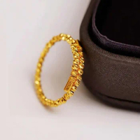 Pure 24K Yellow Gold Ring Women 999 Gold Beads Ring Band