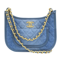 【二手名牌BRAND OFF】CHANEL 香奈兒 藍色 菱格紋 丹寧 Hobo 鍊帶 兩用包 AS4666