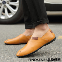 FINDSENSE品牌 四季款 新款 日本 男 高品質 真皮 鏤空 休閒 一腳蹬 豆豆鞋 舒適透氣 輕便小皮鞋 潮流鞋子