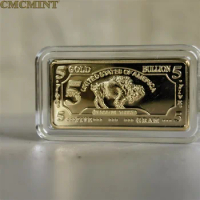 5 Gram 100 Mills Gold Buffalo Bar Gold Coin With Clear Acrylic Display Case