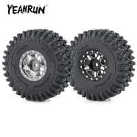 YEAHRUN TRX4M Beadlock Metal Wheel Rims 64mm Rubber Tires for Bronco Defender 1/18 Axial SCX24 1/24 RC Car Truck Model Parts