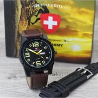 JAM TANGAN SWISS ARMY PRIA MODEL KASUAL - FITUR TANGGAL HARI AKTIF - BONUS BATREI CADANGAN DAN TALI 